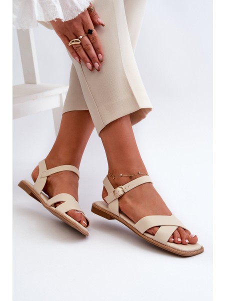 Flat Women's Sandals Made of Eco Leather S.Barski KV27-003 Beige