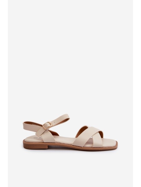 Flat Women's Sandals Made of Eco Leather S.Barski KV27-003 Beige