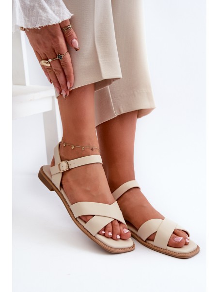 Flat Women's Sandals Made of Eco Leather S.Barski KV27-003 Beige