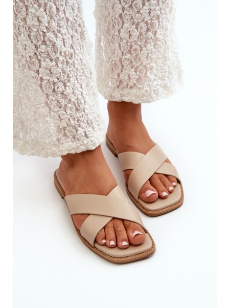 Women's Flat Heel Sandals Made of Eco Leather S.Barski KV27-002 Beige