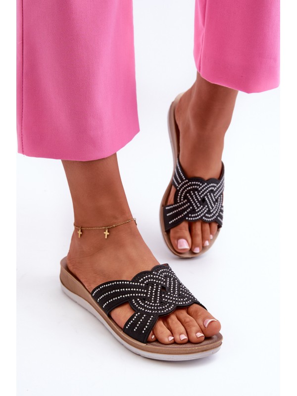 Comfortable Women's Flip-Flops with Zircons Inblu BV000037 Black