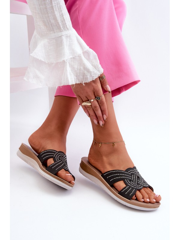 Comfortable Women's Flip-Flops with Zircons Inblu BV000037 Black