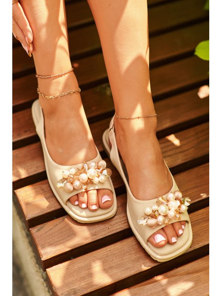 Women's Sandals with Decorations S.Barski KV27-004 Beige