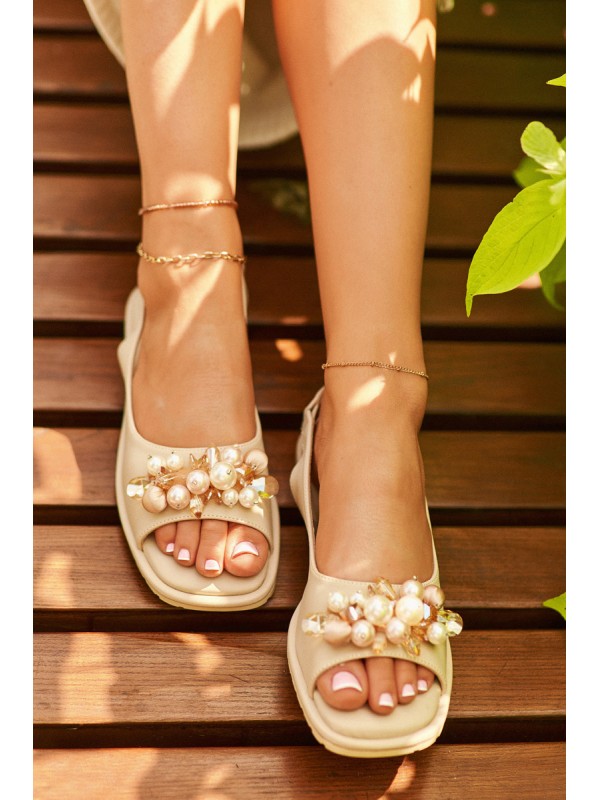 Women's Sandals with Decorations S.Barski KV27-004 Beige