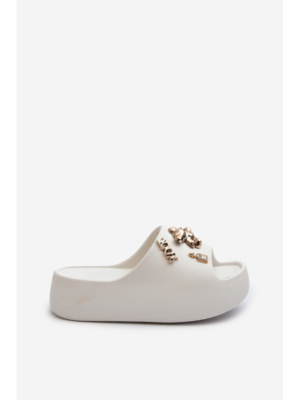 Women's Lightweight Foam Sandals With Decorations White Orchia