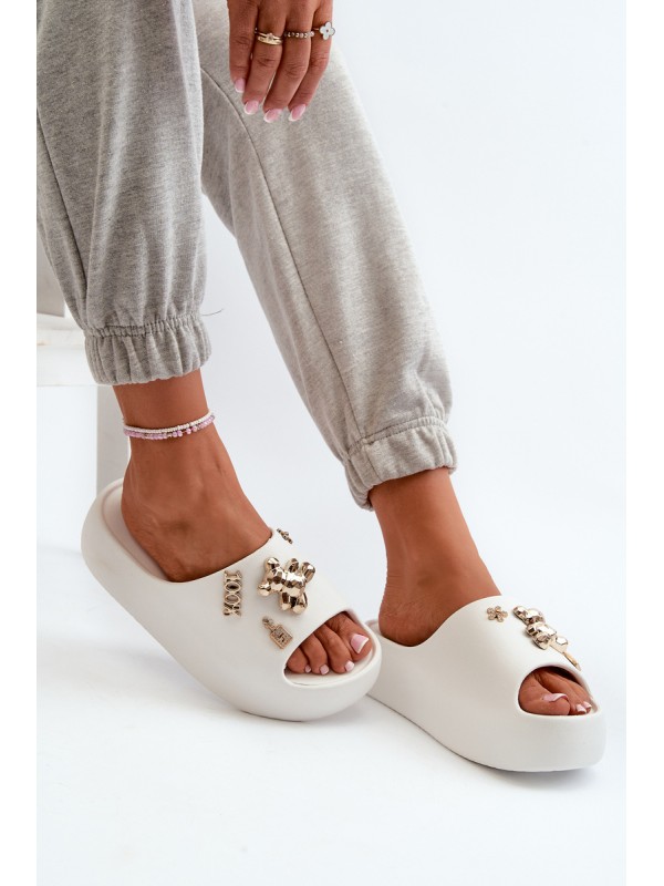 Women's Lightweight Foam Sandals With Decorations White Orchia
