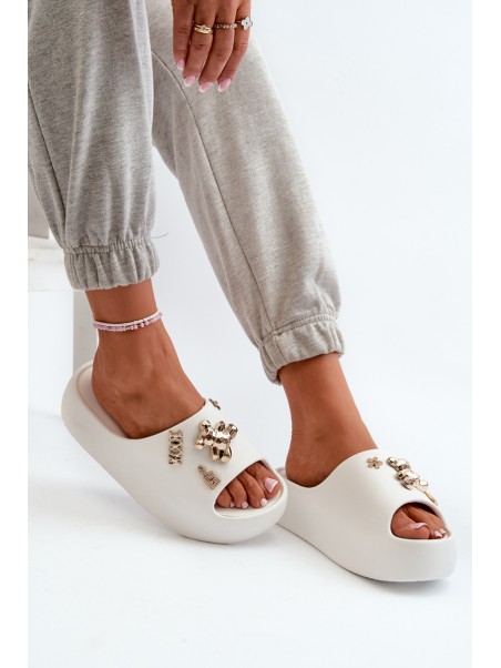 Women's Lightweight Foam Sandals With Decorations White Orchia