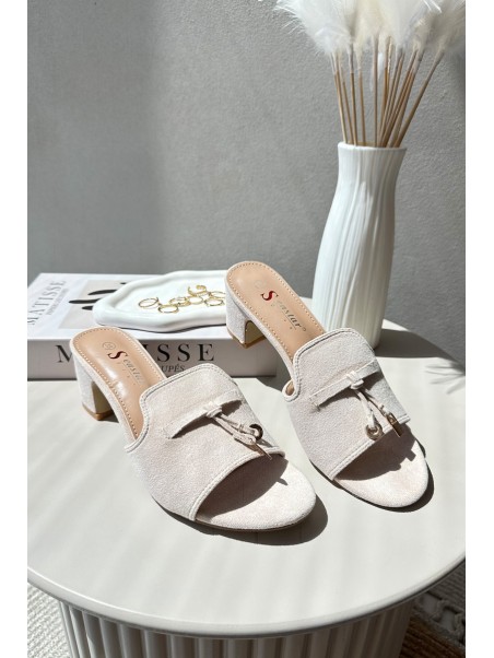 Women's Sandals in Faux Suede On Heel Beige Jemenna