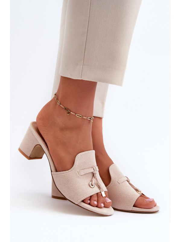 Women's Sandals in Faux Suede On Heel Beige Jemenna