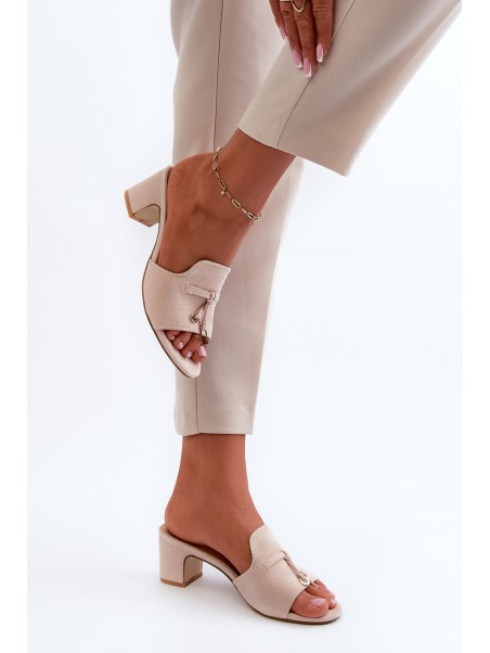 Women's Sandals in Faux Suede On Heel Beige Jemenna