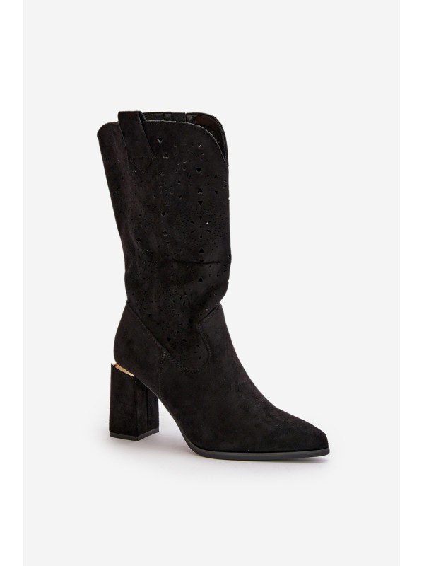 Black Women's Cut-Out Ankle Boots with Pointed Toes Faux Suede Nevithra