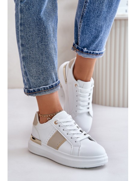 Fashionable Women's Sneakers On Platform Made Of Eco Leather Beige