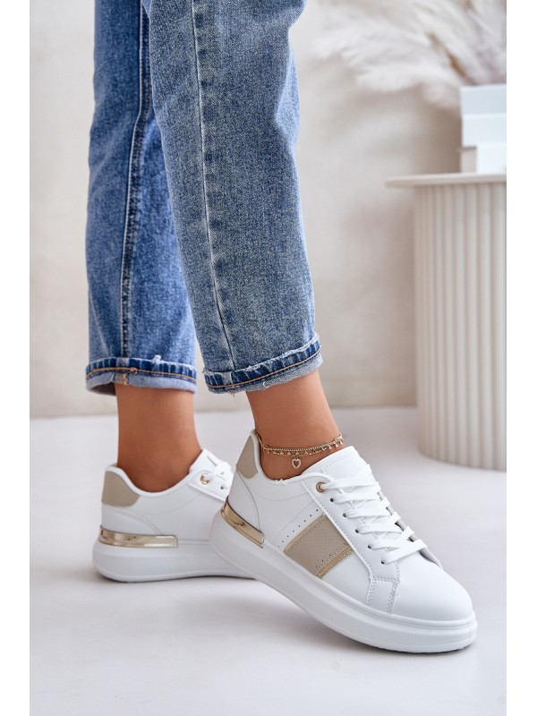 Fashionable Women's Sneakers On Platform Made Of Eco Leather Beige