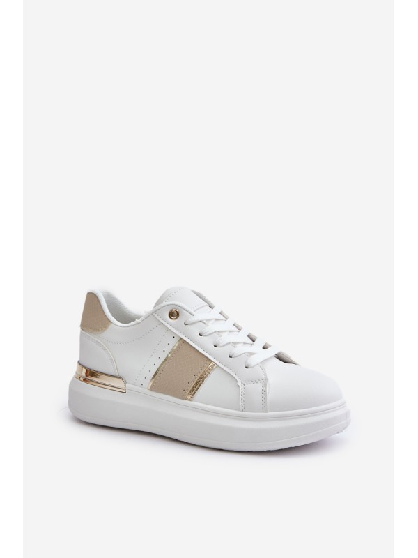 Fashionable Women's Sneakers On Platform Made Of Eco Leather Beige