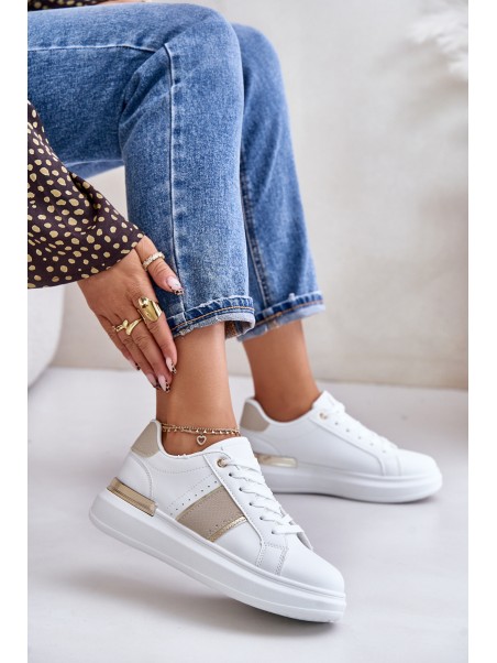 Fashionable Women's Sneakers On Platform Made Of Eco Leather Beige