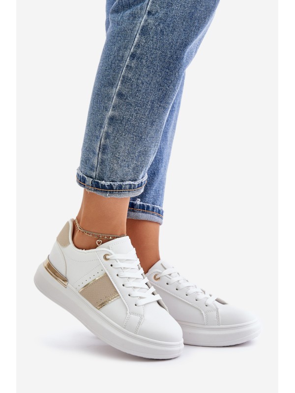 Fashionable Women's Sneakers On Platform Made Of Eco Leather Beige