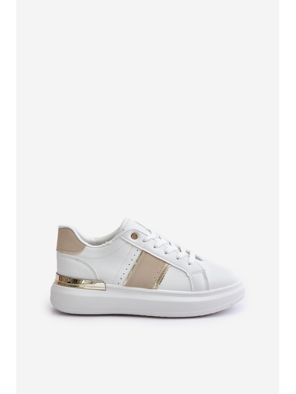 Fashionable Women's Sneakers On Platform Made Of Eco Leather Beige