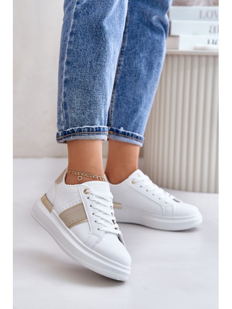 Fashionable Women's Sneakers On Platform Made Of Eco Leather Beige