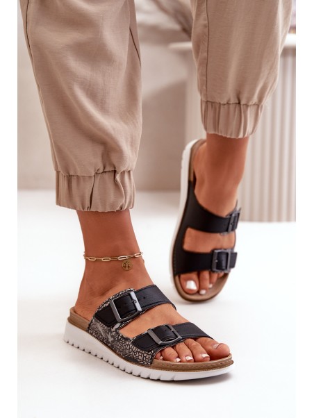 Women's Comfortable Slippers With Buckles Black Inblu CN000033