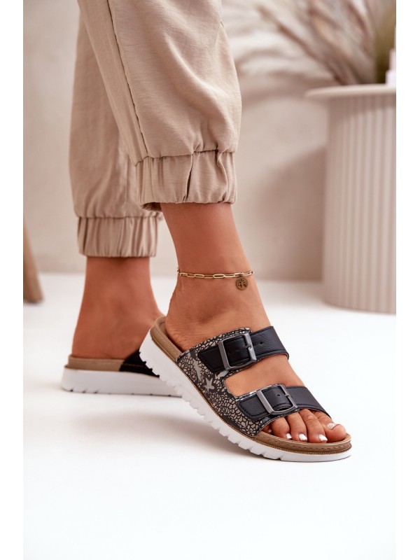 Women's Comfortable Slippers With Buckles Black Inblu CN000033