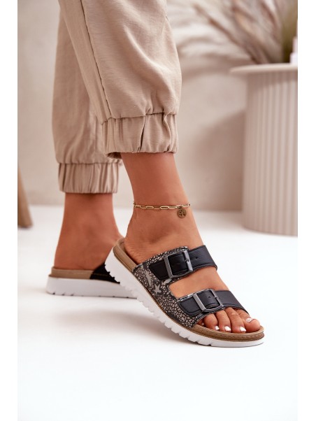 Women's Comfortable Slippers With Buckles Black Inblu CN000033