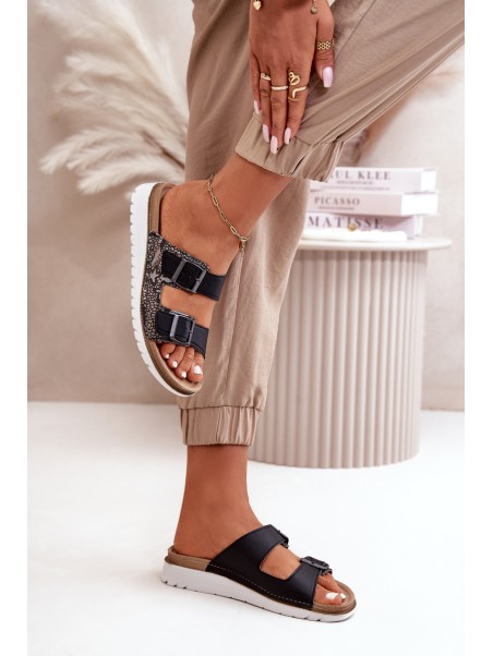 Women's Comfortable Slippers With Buckles Black Inblu CN000033