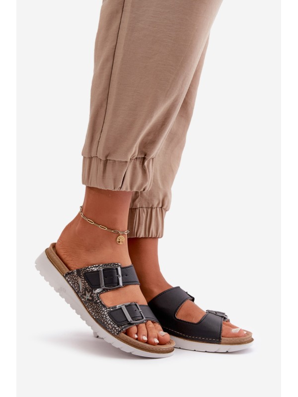 Women's Comfortable Slippers With Buckles Black Inblu CN000033