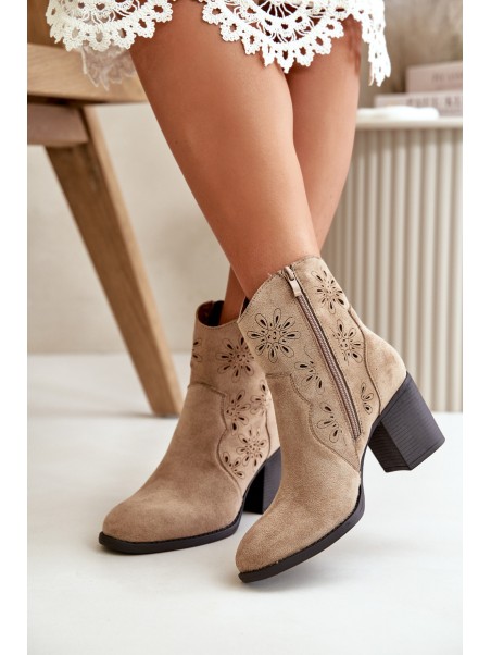 Boots With Perforated Shaft On Heel Eco Suede Beige Nevishiia