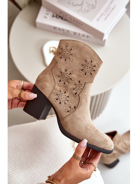 Boots With Perforated Shaft On Heel Eco Suede Beige Nevishiia