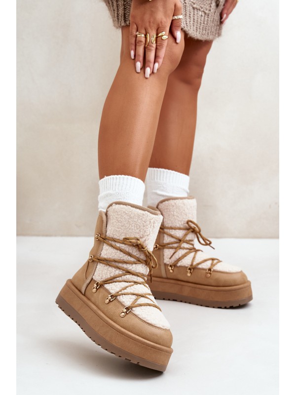 Women's Snow Boots On Platform With Lacing Light Brown Riaviana 2