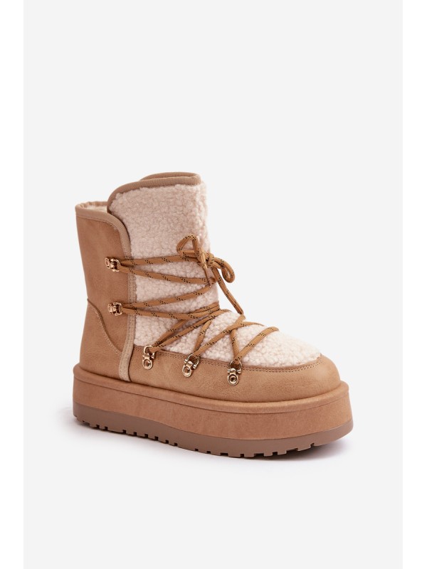Women's Snow Boots On Platform With Lacing Light Brown Riaviana