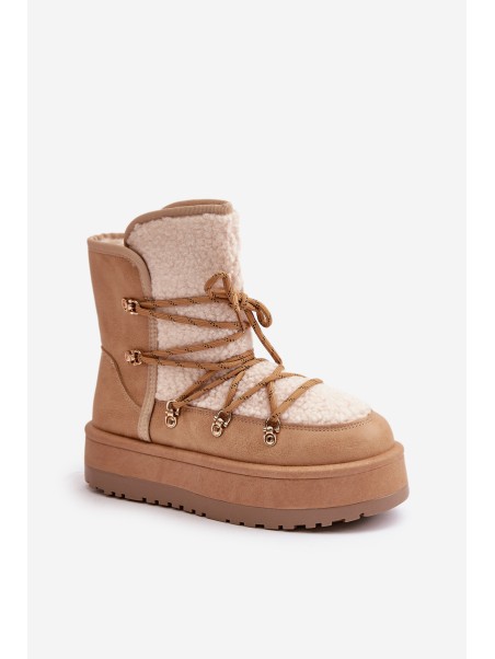 Women's Snow Boots On Platform With Lacing Light Brown Riaviana