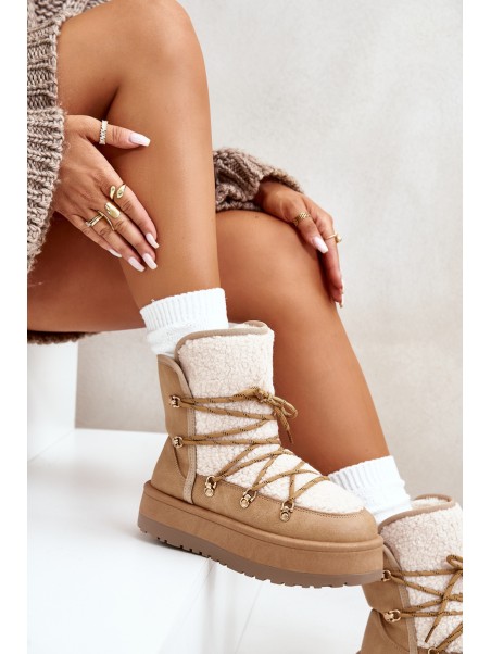 Women's Snow Boots On Platform With Lacing Light Brown Riaviana