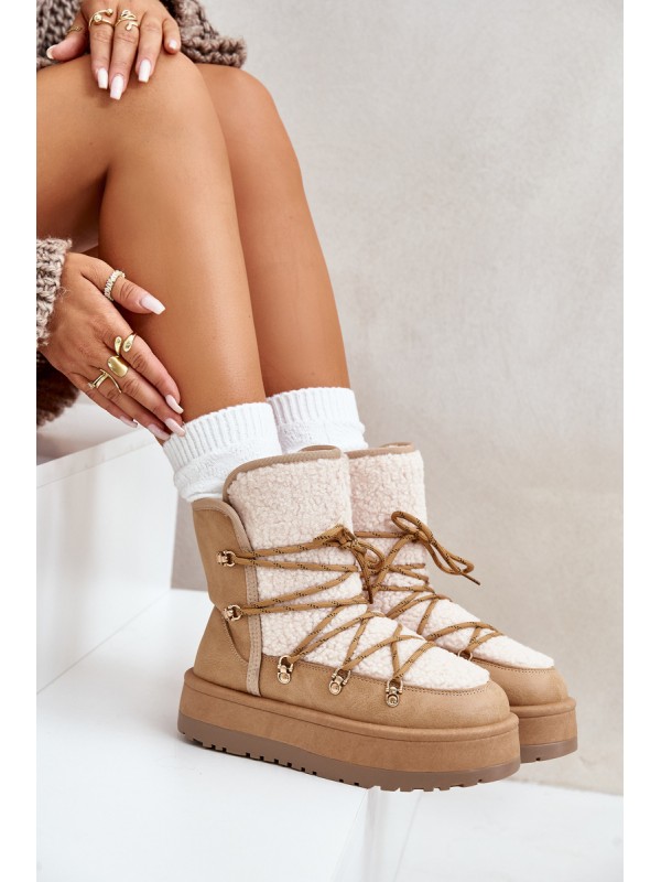 Women's Snow Boots On Platform With Lacing Light Brown Riaviana