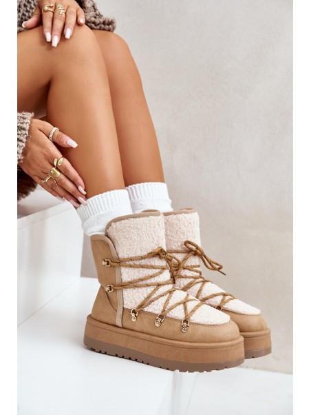 Women's Snow Boots On Platform With Lacing Light Brown Riaviana