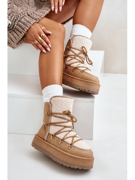 Women's Snow Boots On Platform With Lacing Light Brown Riaviana
