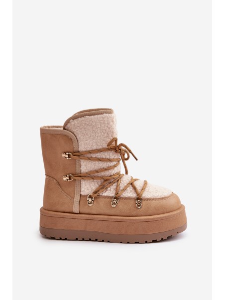 Women's Snow Boots On Platform With Lacing Light Brown Riaviana