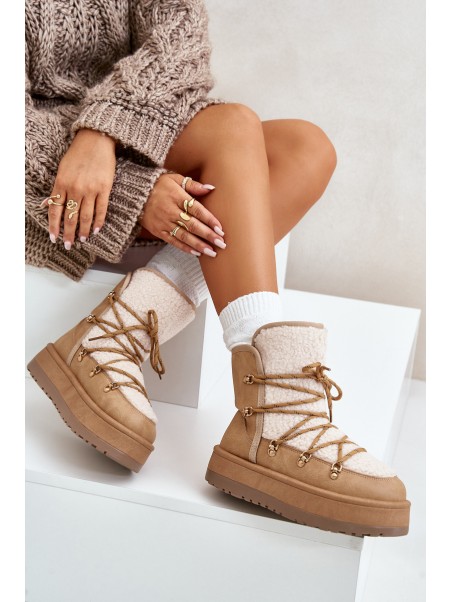 Women's Snow Boots On Platform With Lacing Light Brown Riaviana