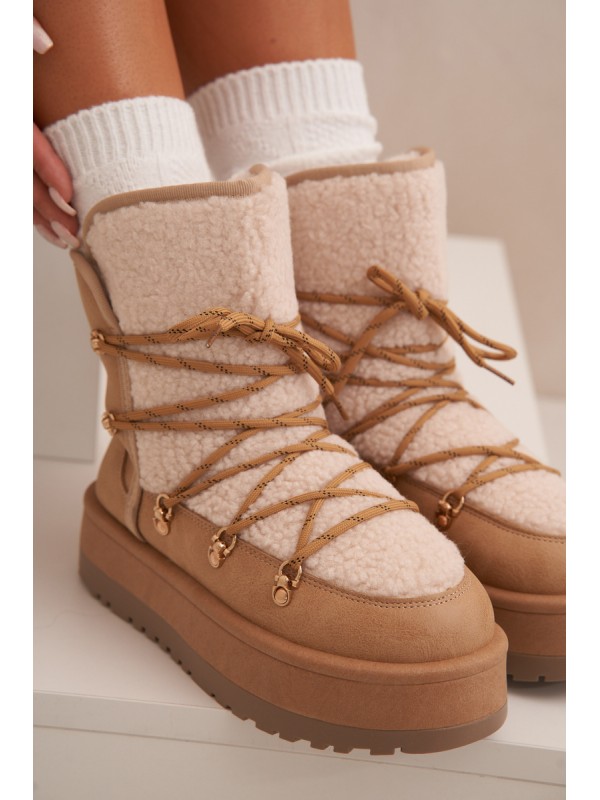 Women's Snow Boots On Platform With Lacing Light Brown Riaviana
