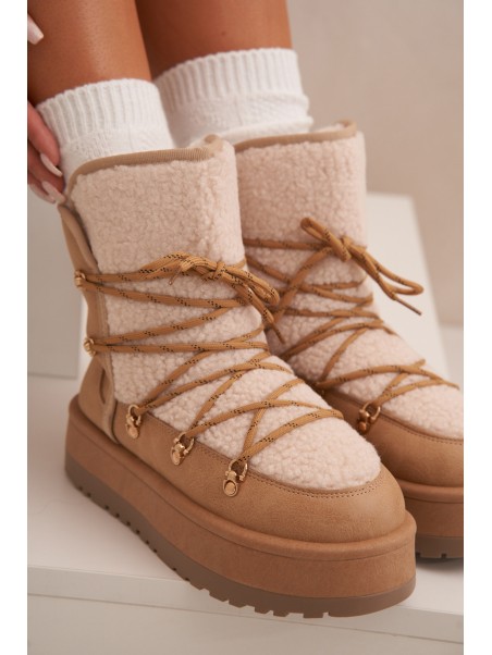 Women's Snow Boots On Platform With Lacing Light Brown Riaviana
