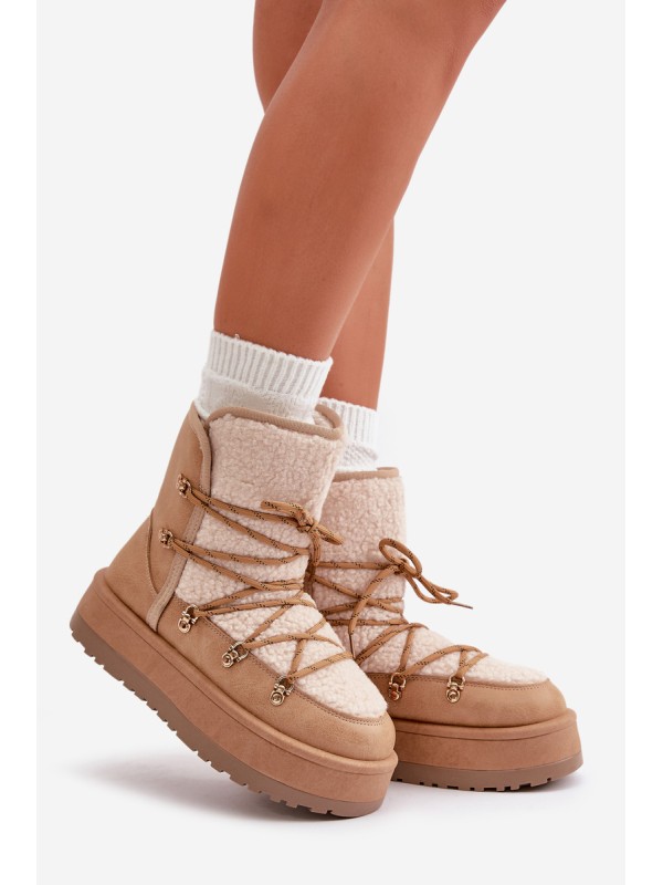 Women's Snow Boots On Platform With Lacing Light Brown Riaviana