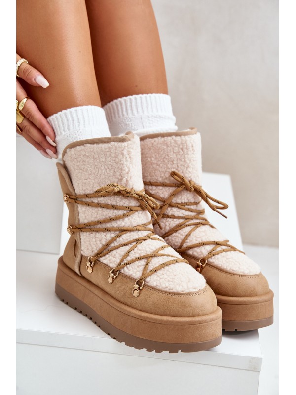 Women's Snow Boots On Platform With Lacing Light Brown Riaviana