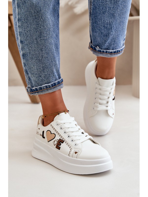 Women's Platform Sneakers With Decorative Writing White Orlian