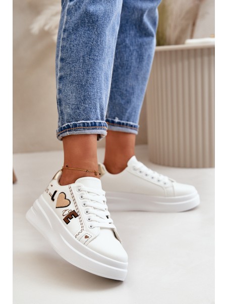 Women's Platform Sneakers With Decorative Writing White Orlian