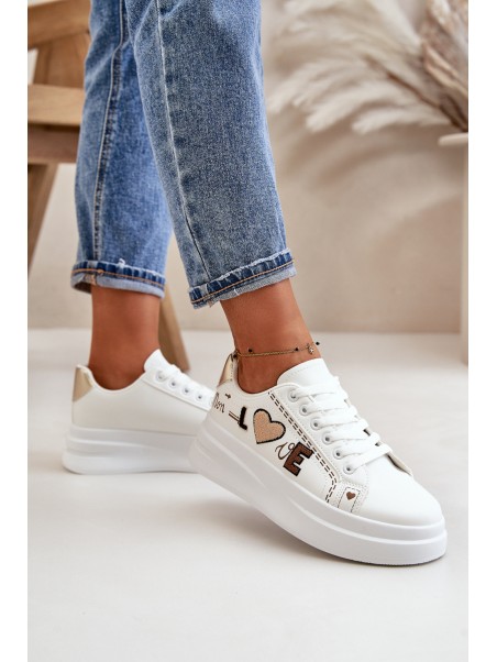 Women's Platform Sneakers With Decorative Writing White Orlian