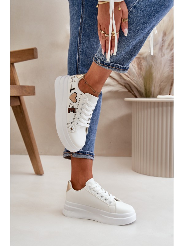 Women's Platform Sneakers With Decorative Writing White Orlian
