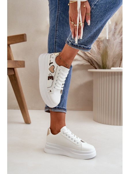 Women's Platform Sneakers With Decorative Writing White Orlian