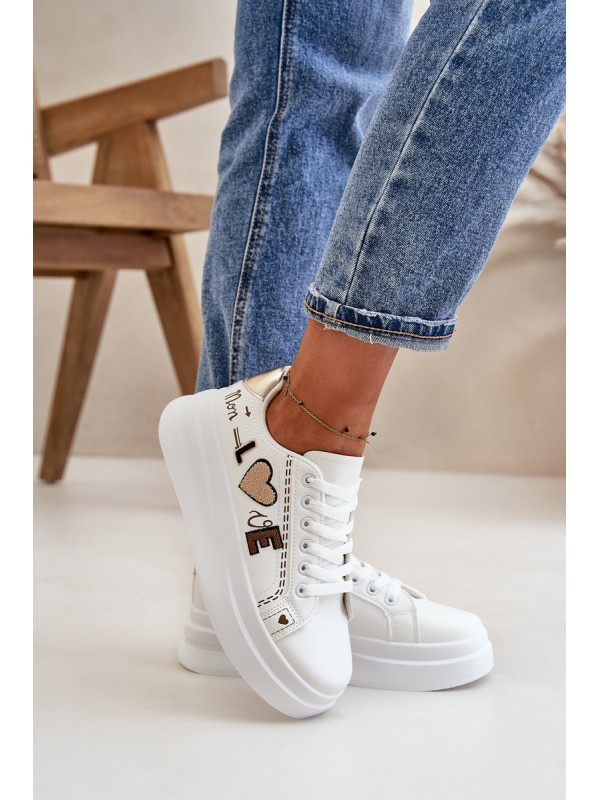 Women's Platform Sneakers With Decorative Writing White Orlian