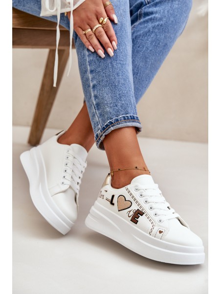 Women's Platform Sneakers With Decorative Writing White Orlian