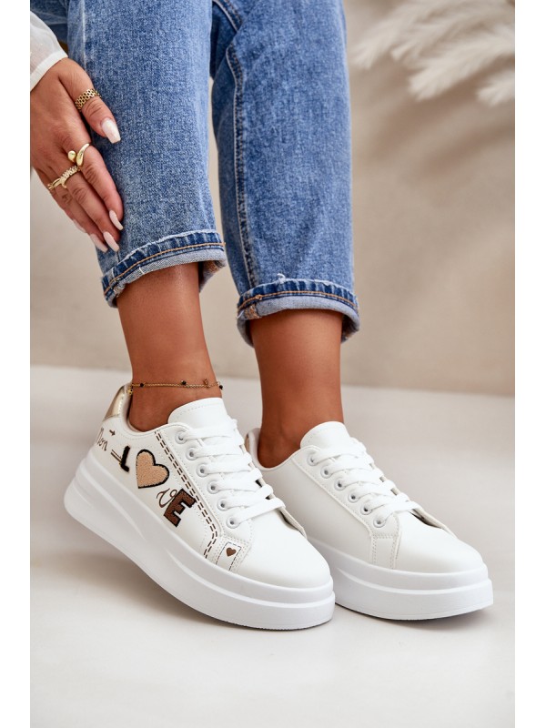 Women's Platform Sneakers With Decorative Writing White Orlian